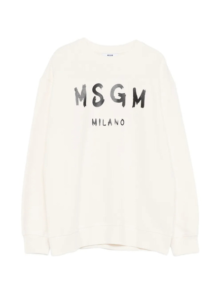 Msgm Kids Logo-print Crew-neck Sweatshirt - Neutrals 