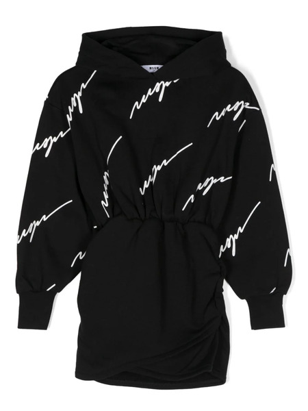  Msgm Kids Logo-print Hooded Minidress - Black 