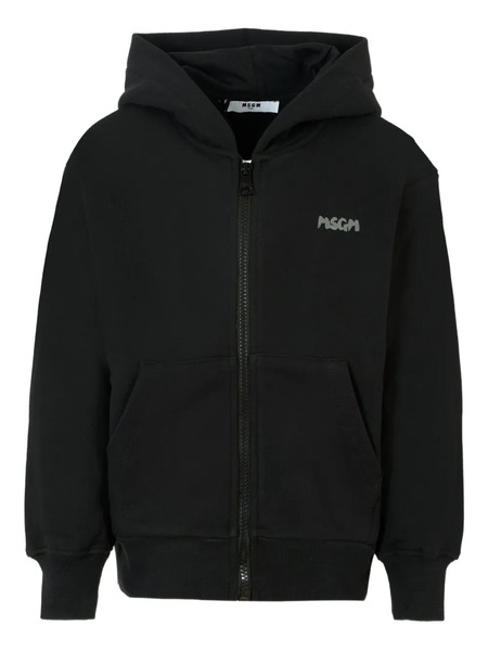  Msgm Kids Logo-print Hooded Zip-up Top - Black 
