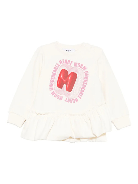  Msgm Kids Logo-print Ruffled Dress - White 