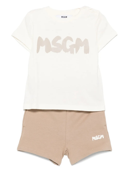  Msgm Kids Logo-print T-shirt And Shorts Set - Neutrals 