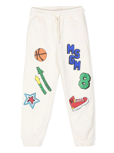 Msgm Kids Logo-print Tapered Trousers - Neutrals 