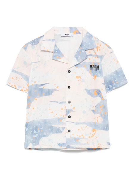  Msgm Kids Paint Splatter-detail Shirt - Blue 