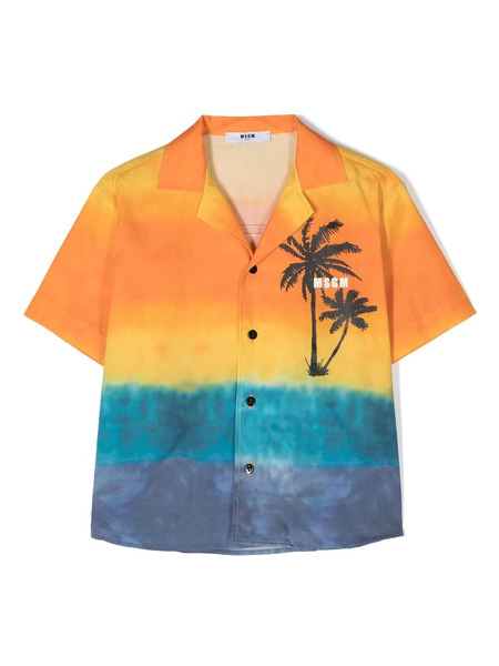  Msgm Kids Palm-tree Cotton Shirt - Orange 