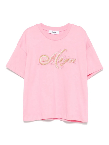  Msgm Kids Pearl-embellished Cotton Top - Pink 