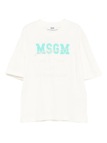  Msgm Kids Pearl-embellished Logo T-shirt - Neutrals 