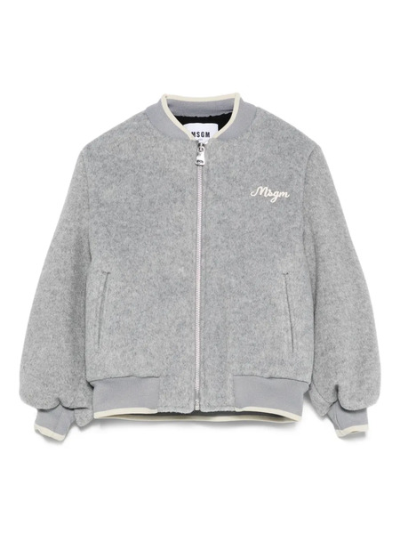  Msgm Kids Puff-sleeve Embroidered Jacket - Grey 