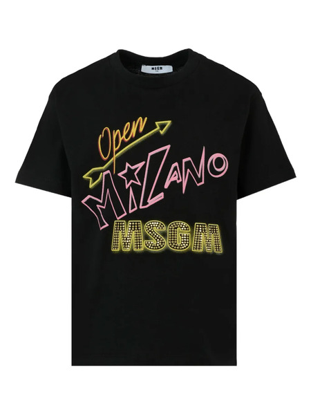  Msgm Kids Rhinestone-embellished Printed T-shirt - Black 