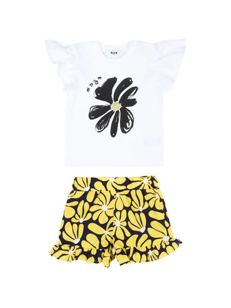  Msgm Kids Ruffled Floral-print Shorts Set - White 