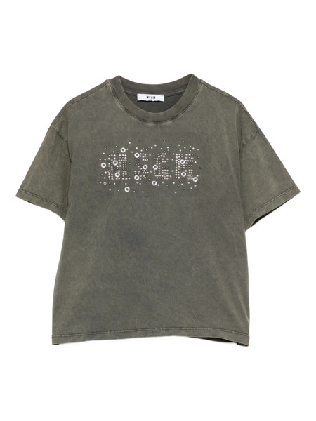  Msgm Kids Stone-washed Embellished T-shirt - Grey 