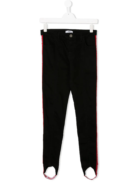  Msgm Kids Teen Logo Trim Stirrup Jeans - Black 