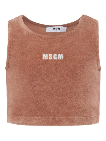  Msgm Kids Terry-cloth Sleeveless Crop Top - Brown 