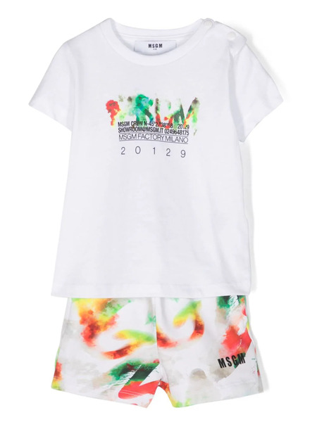  Msgm Kids Watercolour Cotton Shorts Set - White 