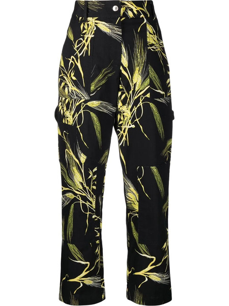  Msgm Leaf-print Trousers - Black 
