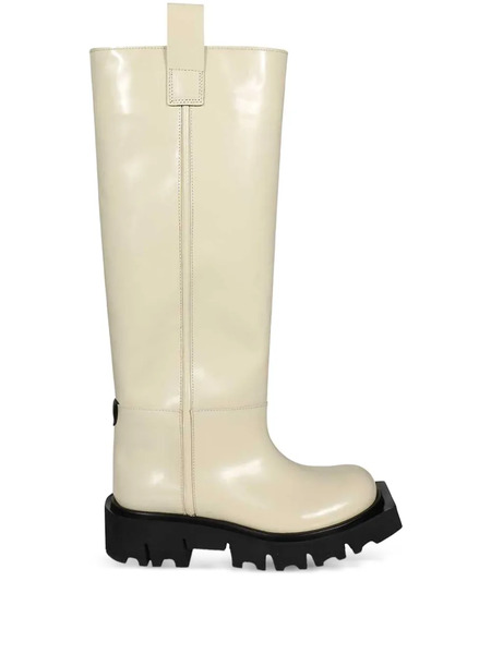  Msgm Leather Round-toe Boots - White 