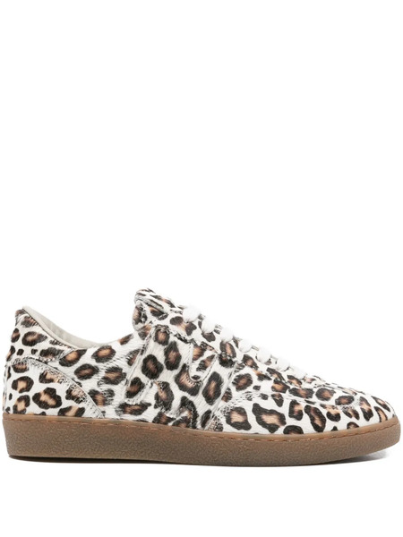  Msgm Leopard-print Calf-leather Sneakers - Neutrals 