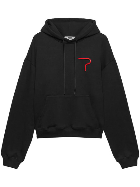  Msgm Logo Appliqué Drawstring Hoodie - Black 