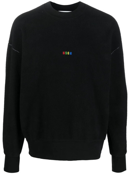  Msgm Logo-embroidered Fleece Sweatshirt - Black 