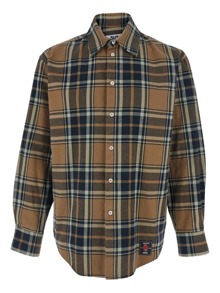  Msgm Logo-patch Check-pattern Shirt - Brown 