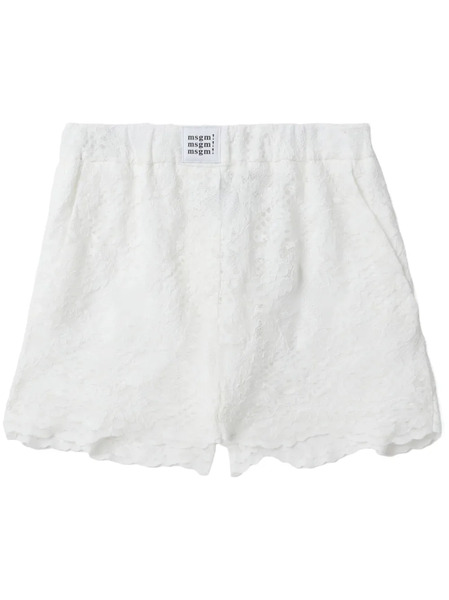  Msgm Logo-patch Scalloped Lace Shorts - White 