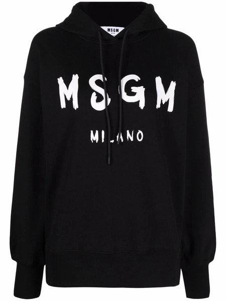  Msgm Logo-print Cotton Hoodie - Black 