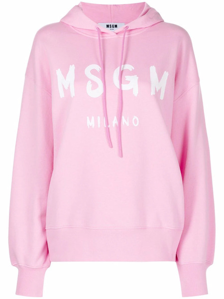  Msgm Logo-print Cotton Hoodie - Pink 