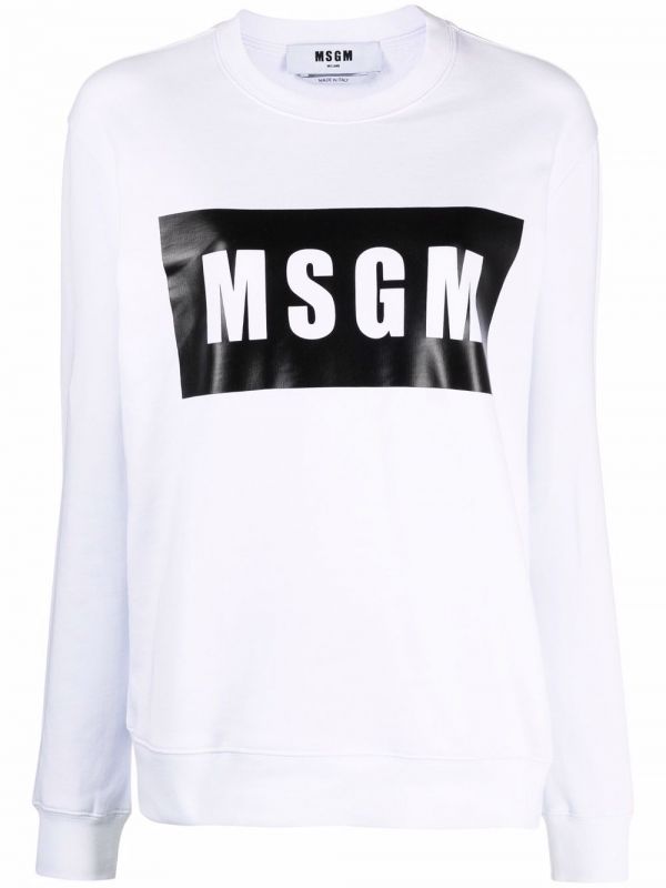  Msgm Logo-print Crew Neck Sweatshirt - White 