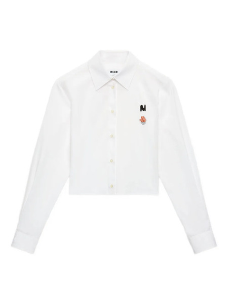  Msgm Logo-print Cropped Shirt - White 