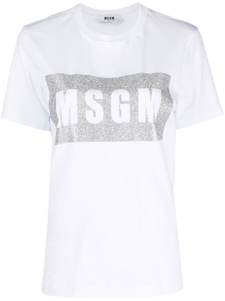  Msgm Logo-print Glitter T-shirt - White 