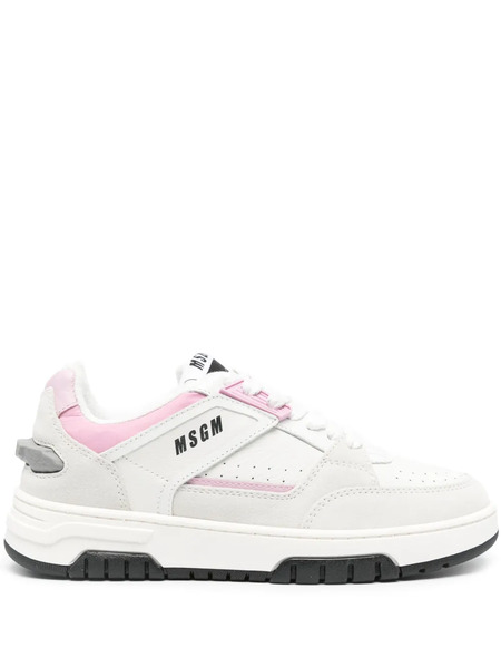  Msgm Logo-print Leather Sneakers - Neutrals 