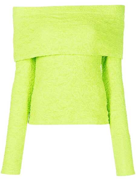  Msgm Off-shoulder Textured Top - Green 