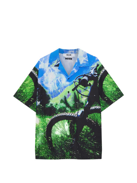  Msgm Open-collar Graphic Shirt - Green 