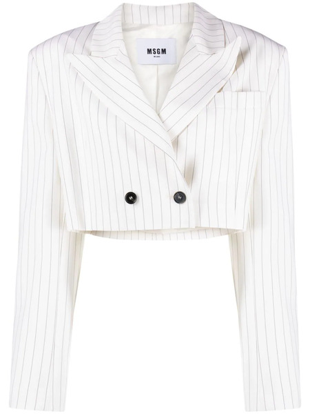  Msgm Pinstripe-pattern Cropped Blazer - White 