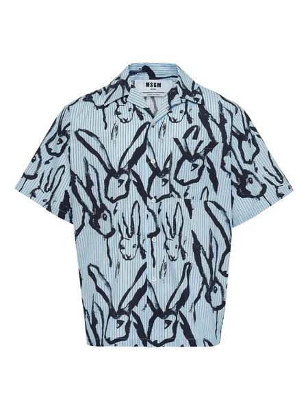  Msgm Rabbit-print Button-up Shirt - Blue 