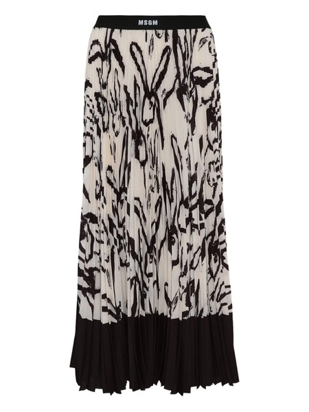  Msgm Rabbit-print Pleated Skirt - White 