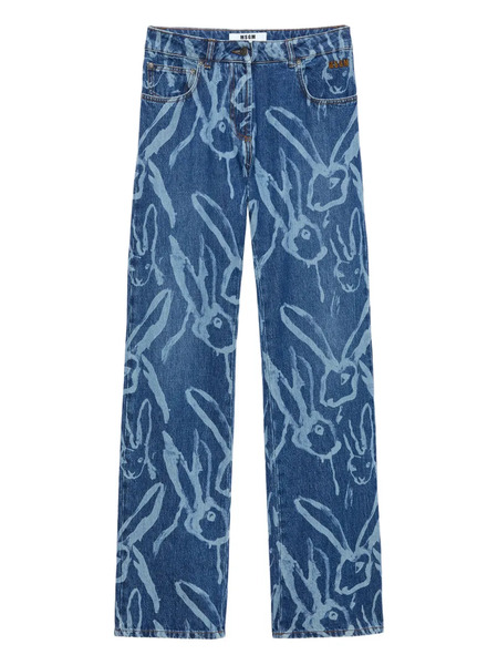  Msgm Rabbit-print Trousers - Blue 