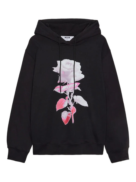  Msgm Rose-print Hoodie - Black 