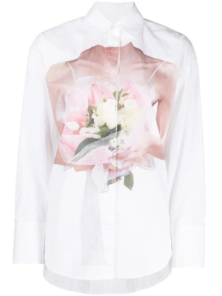  Msgm Rose-print Poplin Shirt - White 