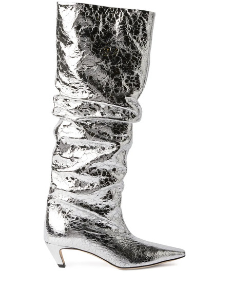  Msgm Ruched Foiled Leather Boots - Silver 