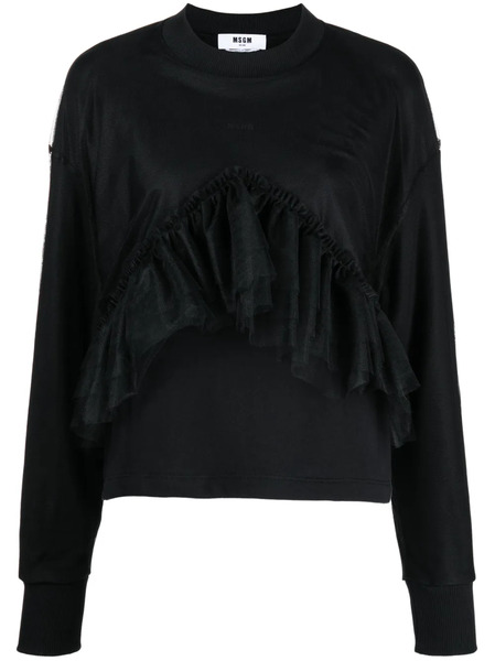 Msgm Ruffled Cotton Sweatshirt - Black 
