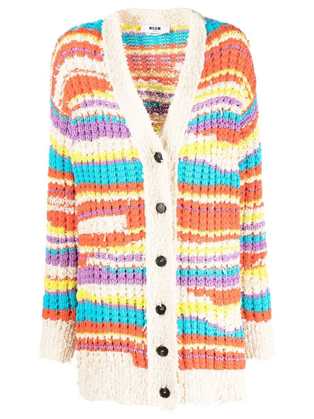  Msgm Striped Chunky Knit Cardigan - Neutrals 