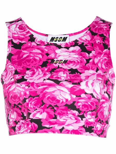  Msgm Tank Crop Flower Top - Pink 