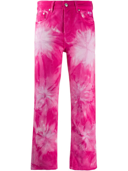  Msgm Tie-dye Print Cropped Jeans - Pink 