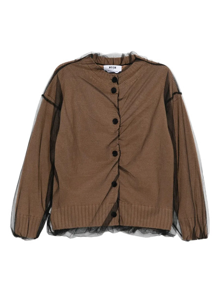  Msgm Tulle-overlay Cardigan - Brown 