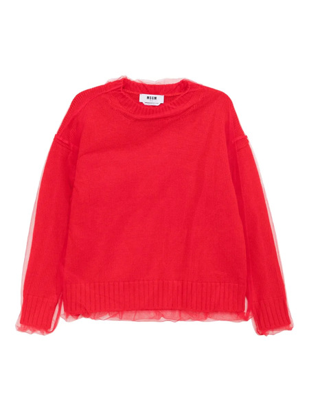  Msgm Tulle-overlay Jumper - Red 