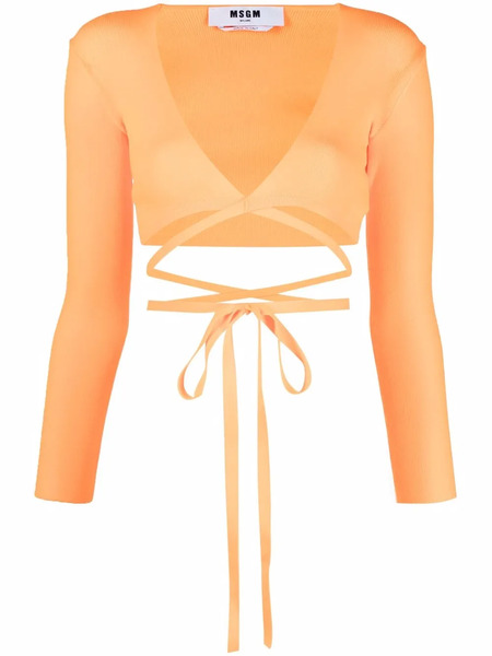  Msgm Wrap Knitted Crop Top - Orange 