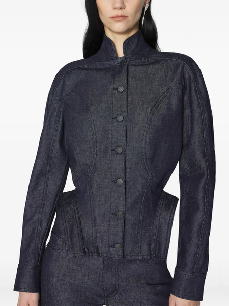  Mugler Button-fastening Sculptural Cinched Jacket - Blue 