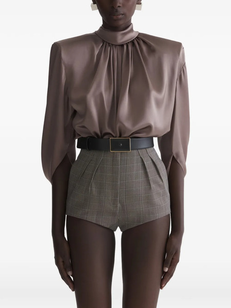  Mugler Draped High-neck Top - Neutrals 