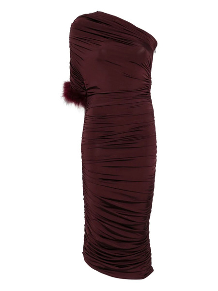  Mugler Feather-trimmed One-shoulder Dress - Red 