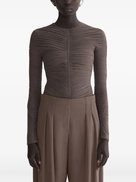  Mugler Gathered Long-sleeve T-shirt - Brown 
